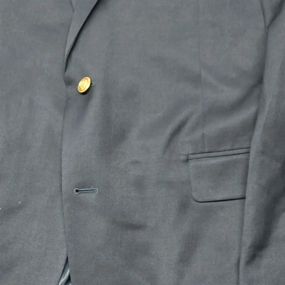 Saddlebred 48R Navy‎ Blue Stretch Wool Gold Button Mens Blazer Sport Coat Jacket
